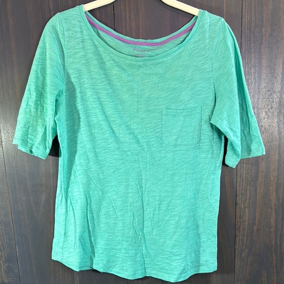 Boden Green 3/4 Sleeve Relaxed Boatneck Tee w/ Pocket 100% Cotton Medium - Picture 1 of 4